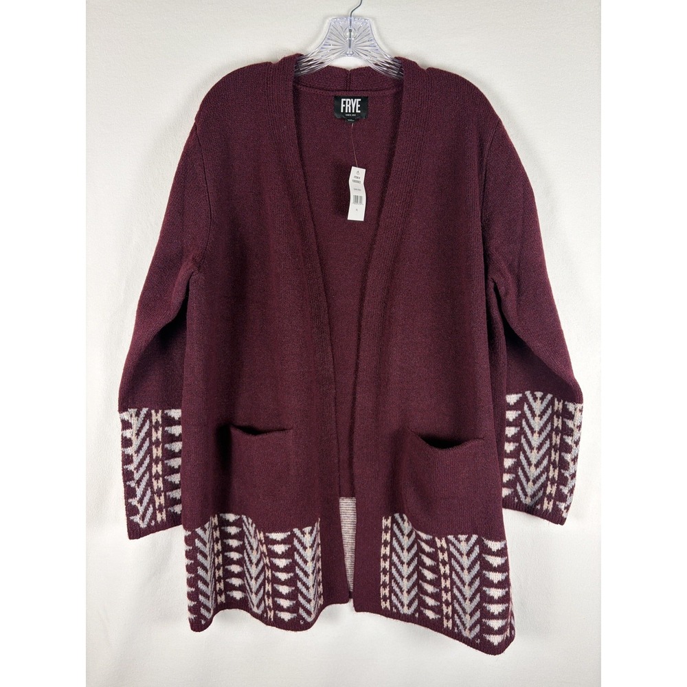 Frye Sweater Womens XL Dark Red Maroon Cardigan Southwest Geometric Boho Pockets